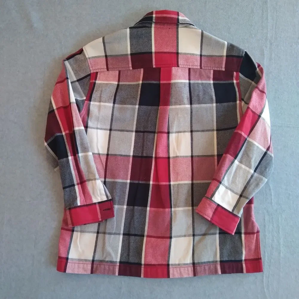 Jones New York Sport Jacket Womens Small Red Plaid Flannel Full Zip Cotton_7